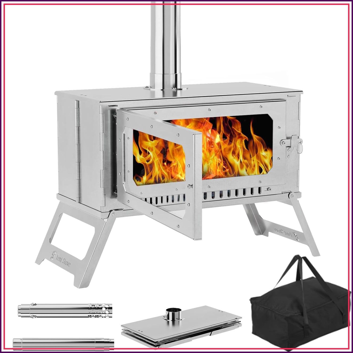 Hot Tent Wood Stove With Chimney Pipe - Fabrieksdirect 2026 Draagbare Hottentkachel, Houtgestookt voor