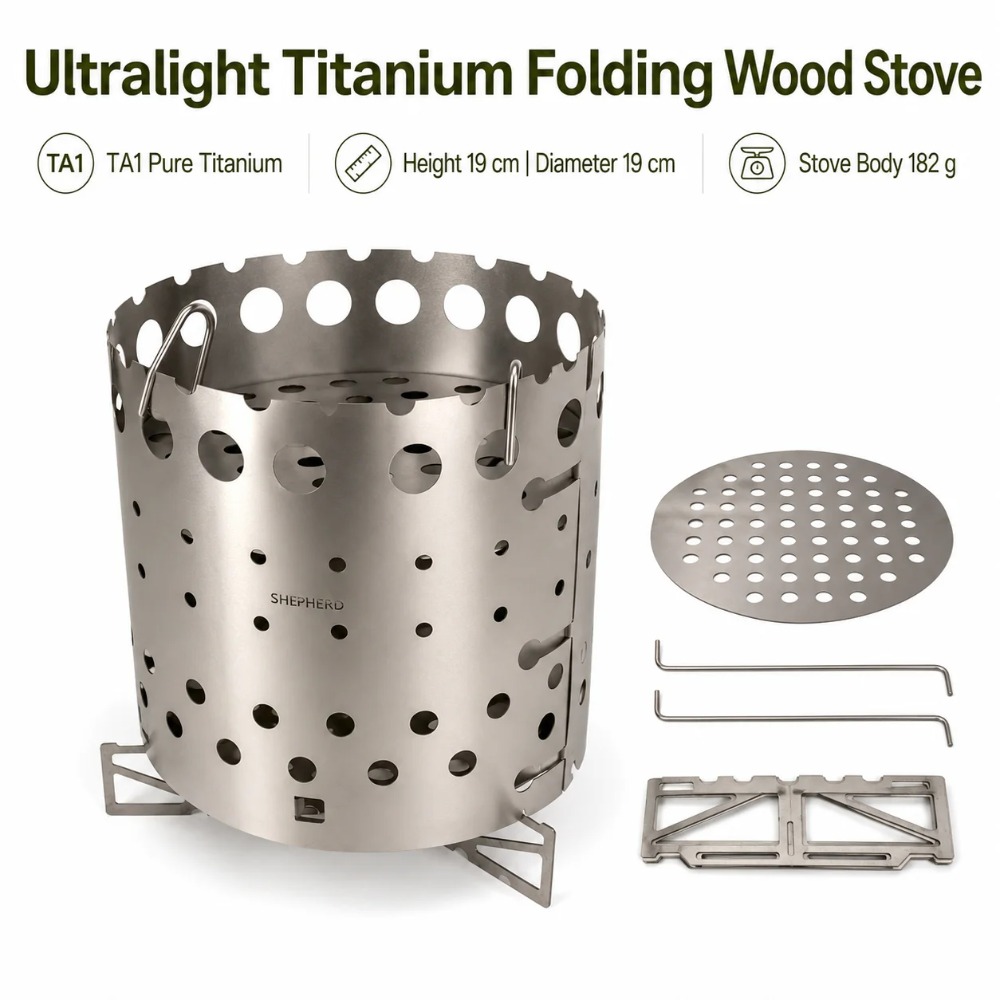 Ultralight Titanium Wood Stove Backpack - Ultralichte TA1 Titanium Houtkachel Opvouwbare Campingkachel