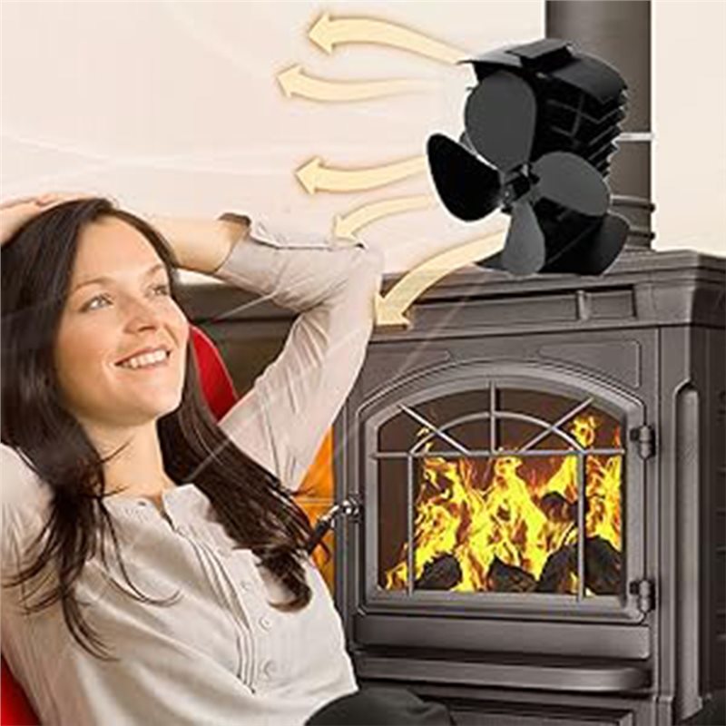 Stove Fan Heat Powered 4 Blade - Hoge temperatuur houtkachelventilator van aluminium, hittebestendig,
