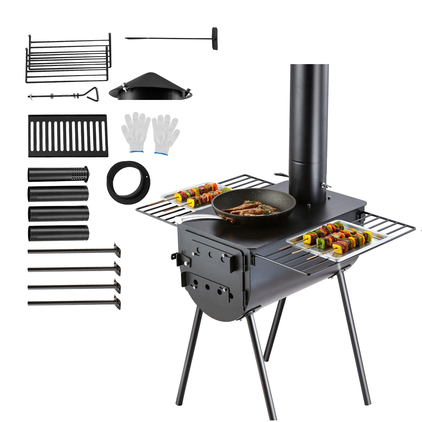Hot Tent Wood Stove With Chimney Pipe - Houtkachel, 118 inch, Campingtentkachel van gelegeerd
