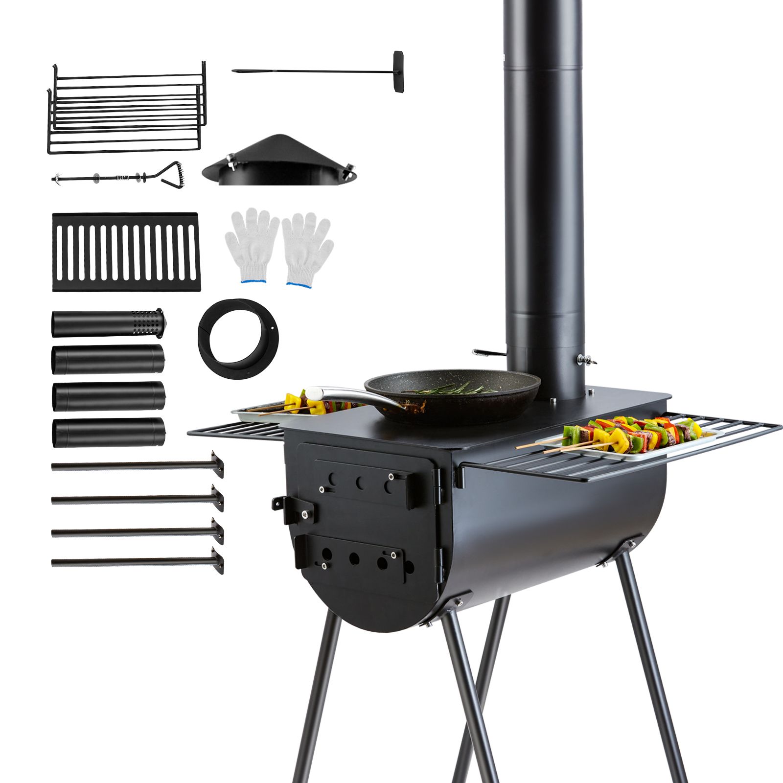 Hot Tent Wood Stove With Chimney Pipe - Houtkachel, 118 inch, kampeertoestelkachel van gelegeerd