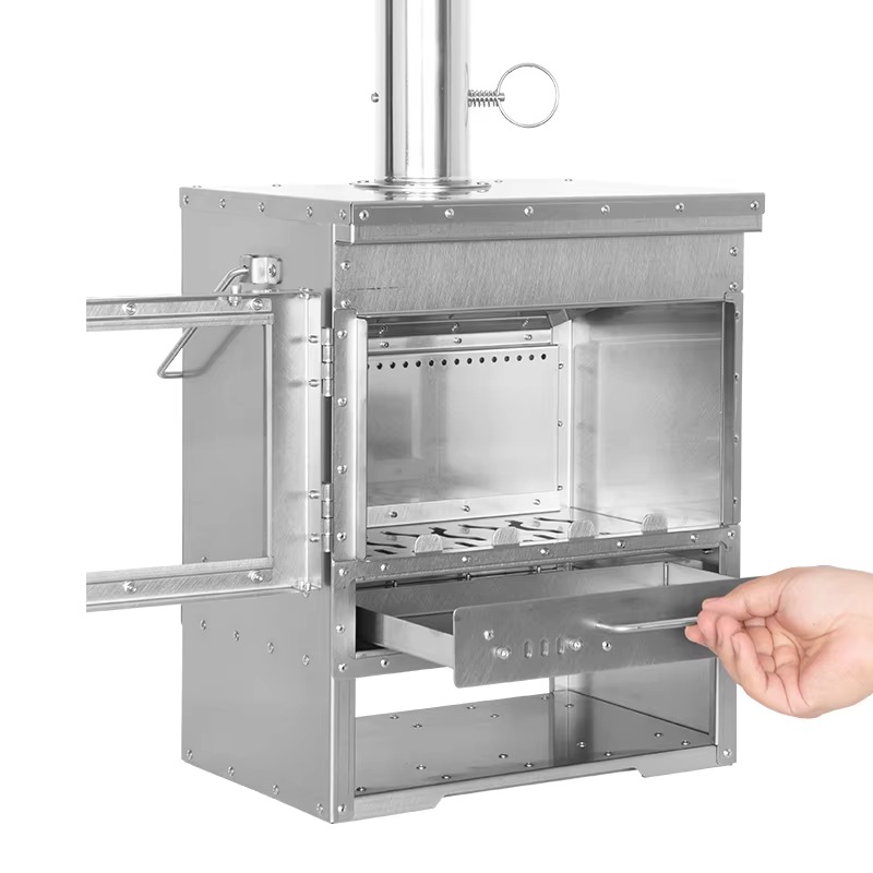 Titanium Wood Stove Glass Window - 2026 Buiten Camping Titanium/RVS Secundaire Brandhaard