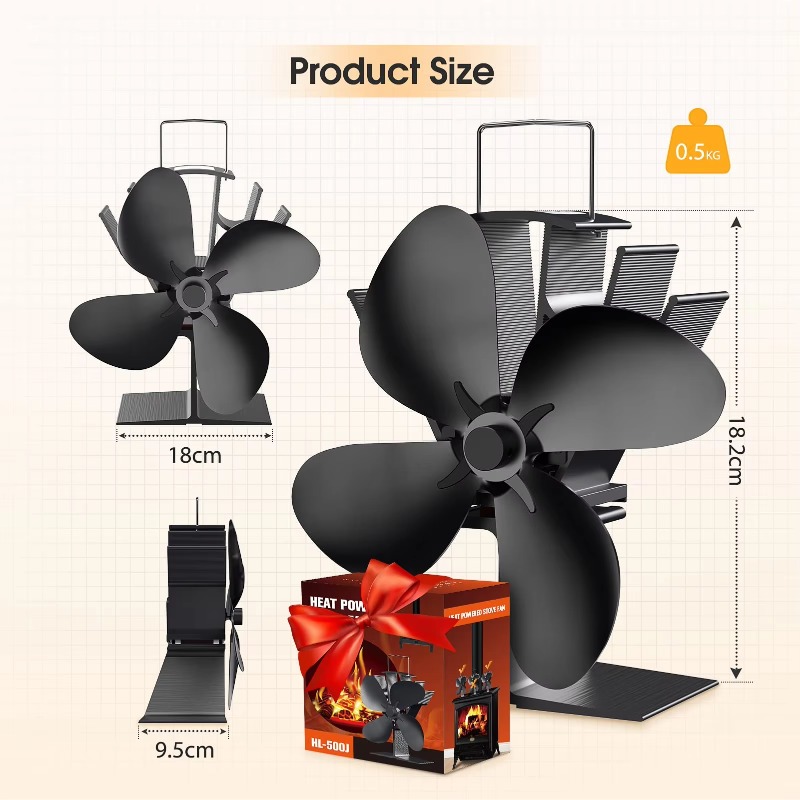 Stove Fan Heat Powered 4 Blade - Houtkachelventilator Warmte-aangedreven, 4-bladige, Eco thermo-elektrische ventilator