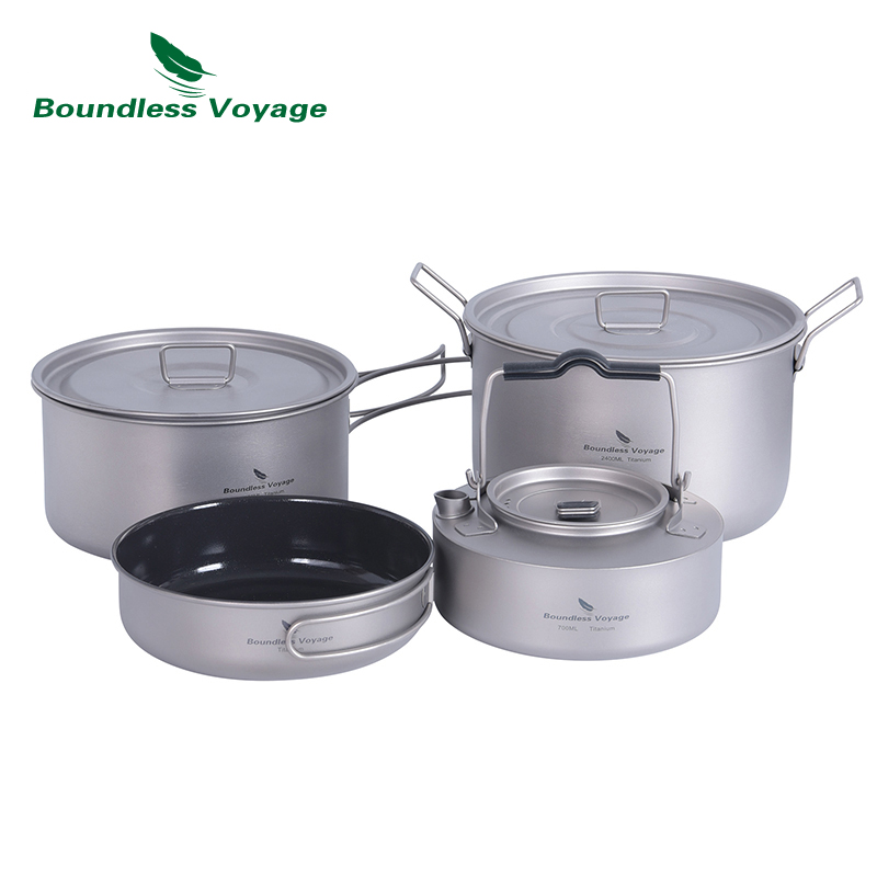 Titanium Cooking Pot Pan Mess Kit - Boundless Voyage Titanium Camping Kookgerei Mess