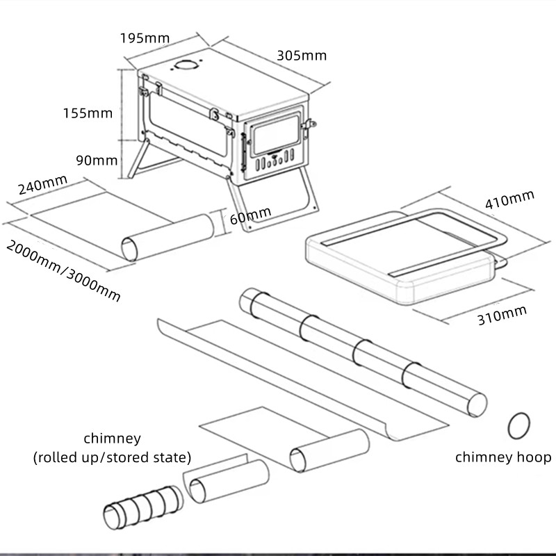 Ultralichte hete tentkachel me - Hot Tent Wood Stove With Chimney Pipe recensie en prijs